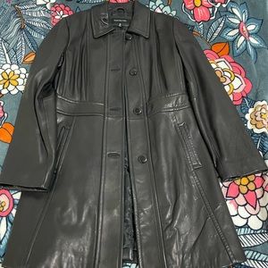 Jones New York Leather Black Jacket, Pleated Back, Button Front, Never Worn
